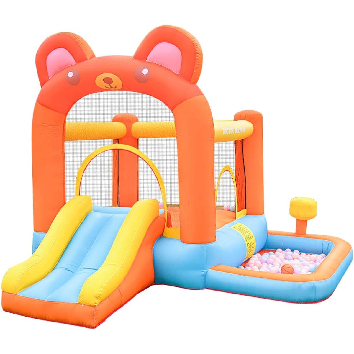 Dr. Dolphin Indoor & Outdoor Bounce House for Kids Inflatable Playhouse with Mini Slide Jump House Castle with Punching Bag (Ear Theme)