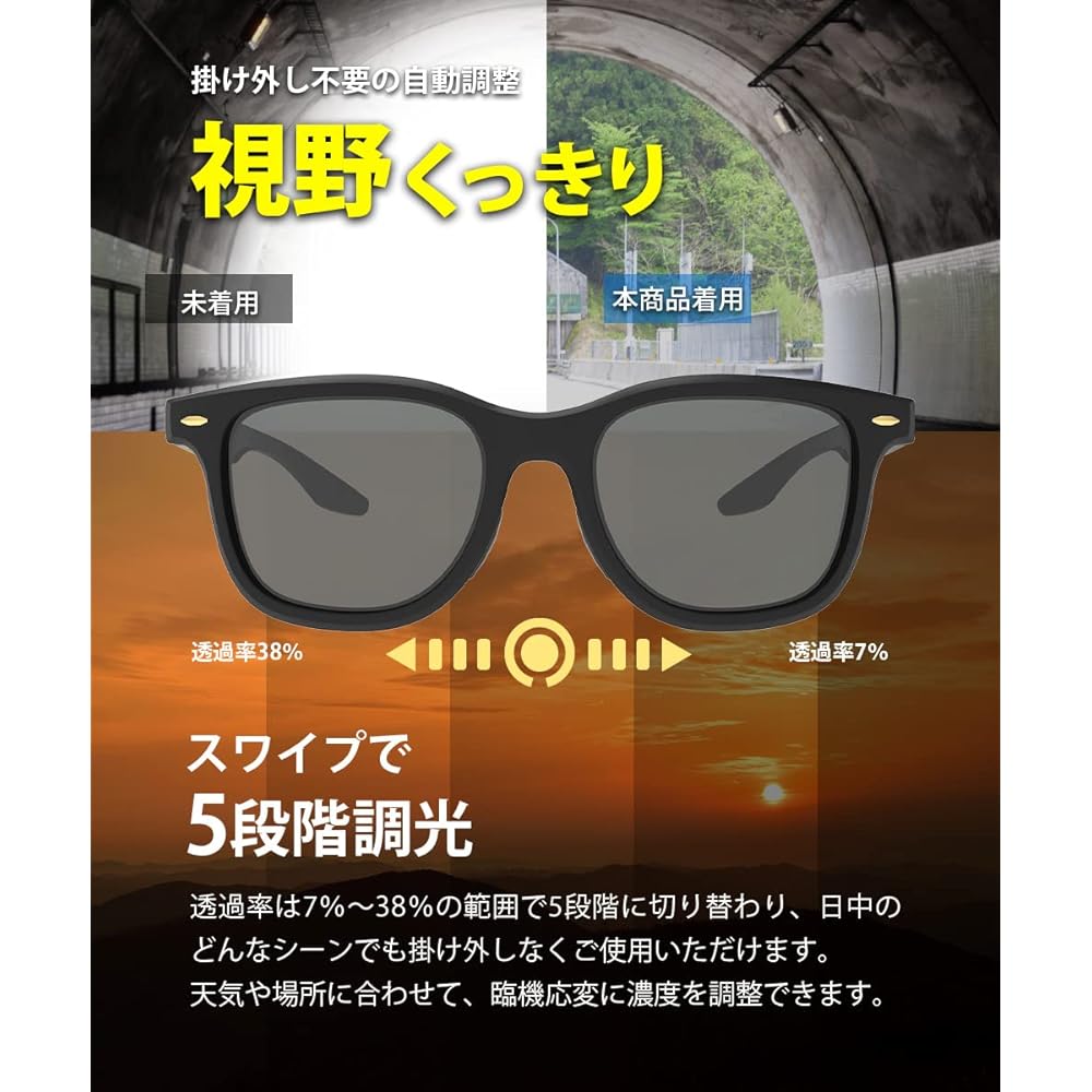 [Max Cosme Japan] Instant dimming sunglasses WICUE 5-step manual dimming, rechargeable, lightweight, indoor driving, sports, cycling, case included, genuine VR-3039