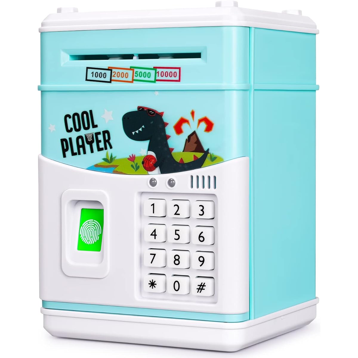 KMiKE Electronic Piggy Bank for Kids Cash Coin Cartoon ATM Money Saver Coin Bank for Children with Password & Music, Great Gift Toy for Kids (Dinosaur)