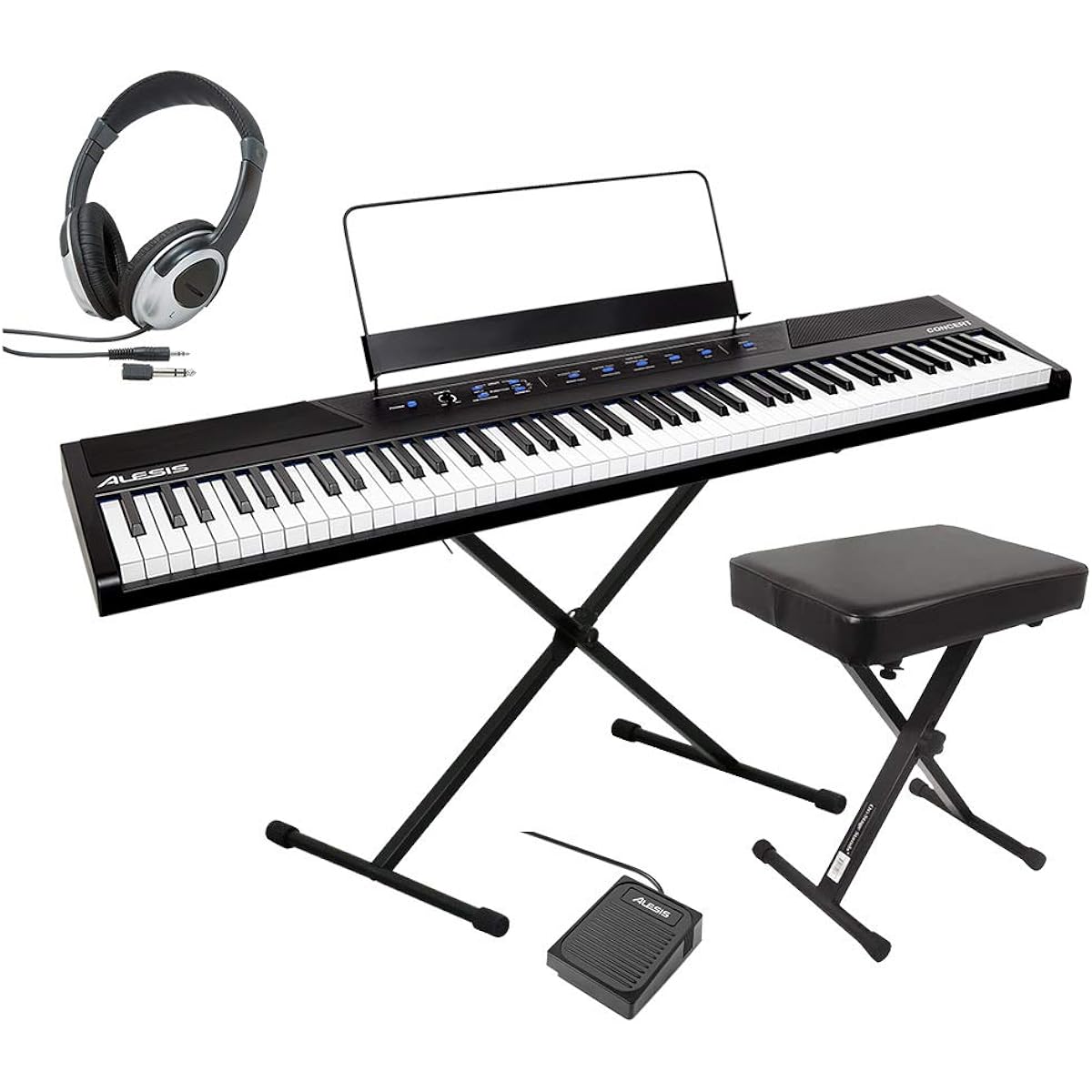ALESIS Concert Stand + Chair + Headphones Set Digital Piano Full Size Semi-Weight 88 Keys Alesis