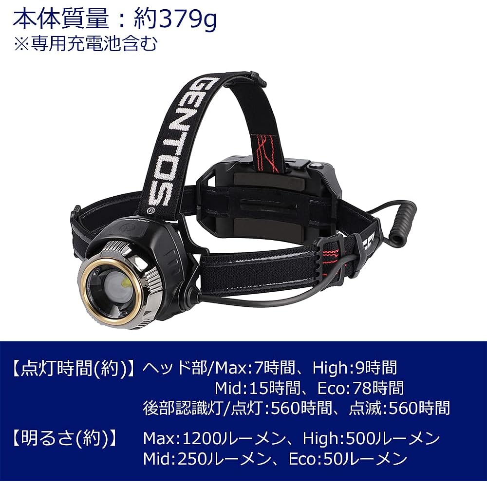 GENTOS LED headlight USB rechargeable (dedicated rechargeable battery/dry battery) 450~1200 lumens G series GH-101RG/GH-103RG/GH-109RG/GH-110RG/GH-118RG/GH-200RG