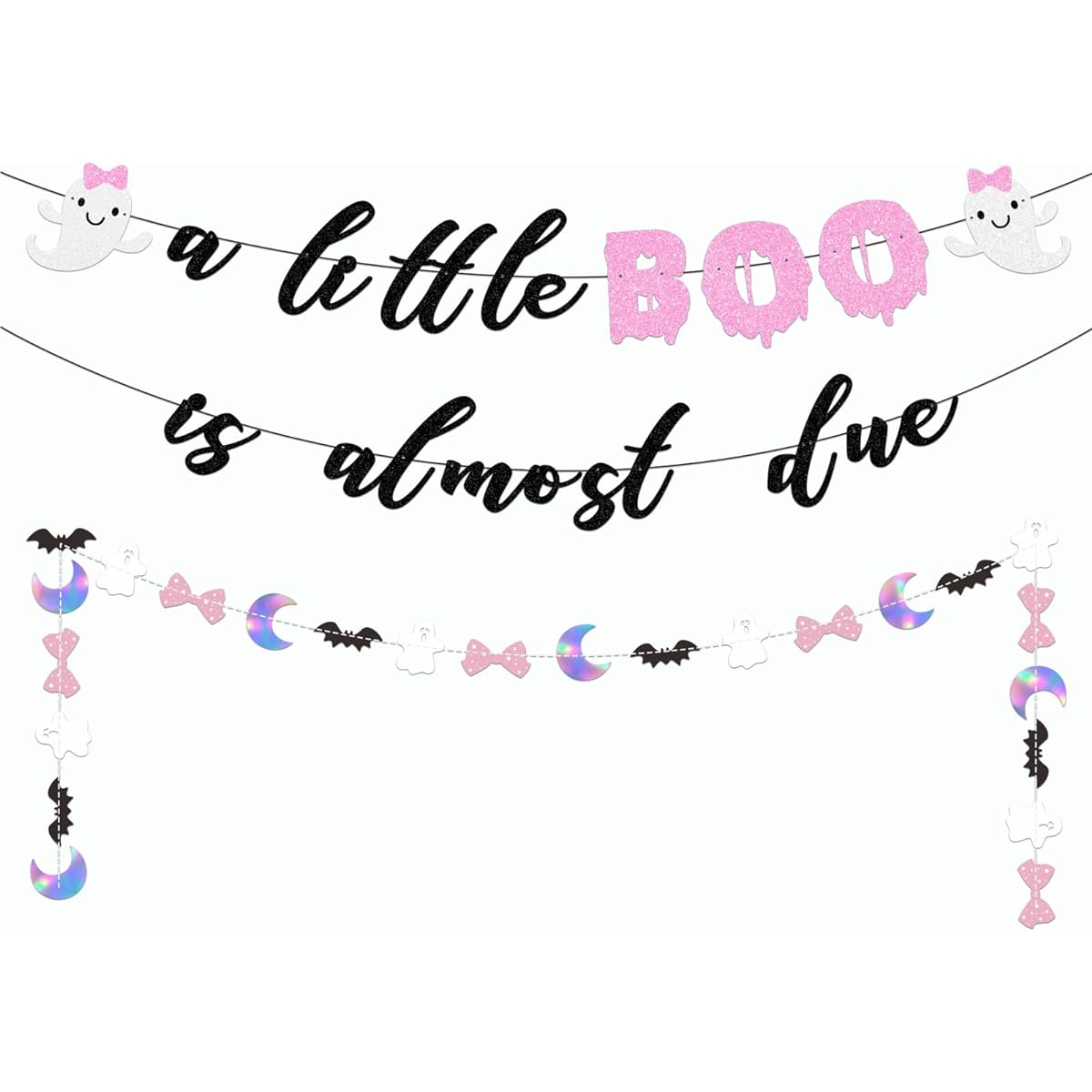 Pink Black A little Boo Is Almost Due Banner Garland Halloween Girl Baby Shower Girl Halloween Party Decorations