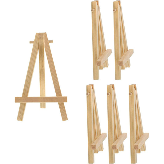 6pcs 7.5" Small Display Wooden Easel Set Natural Wood Display Stand Photo Painting Display Portable Tripod Holder Stand for Kids Crafts/Signs/Photos