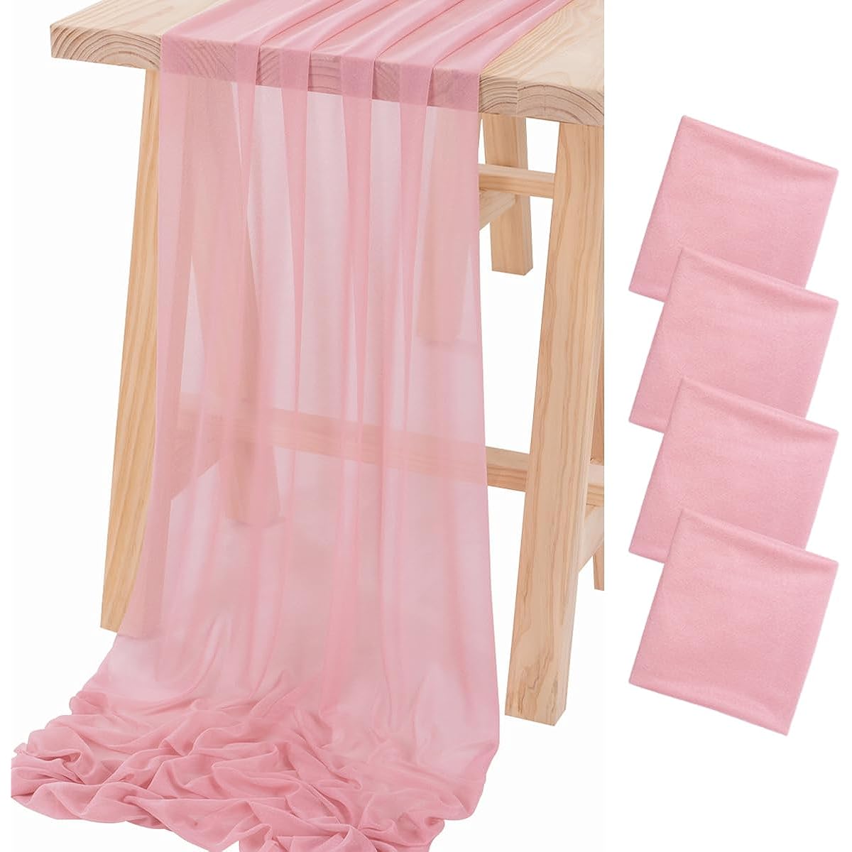 Socomi Dusty Rose Gauze Table Runners, Set of 4 Bulk 10ft Chiffon Wedding Table Runners for Bridal Shower Decorations Baby Shower