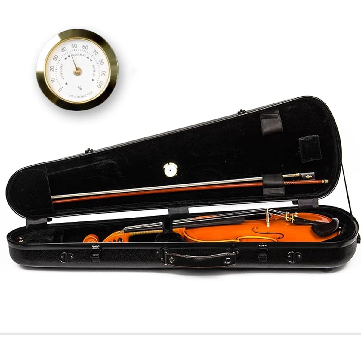 Violin Case, 4/4 Full Size Violin Hard Case, Portable Lightweight Violin Case Backpack with Hygrometer, Violin Backpack Triangular Shape Professional with Built-in Hygrometer Handle, Violin Protection Box, Black