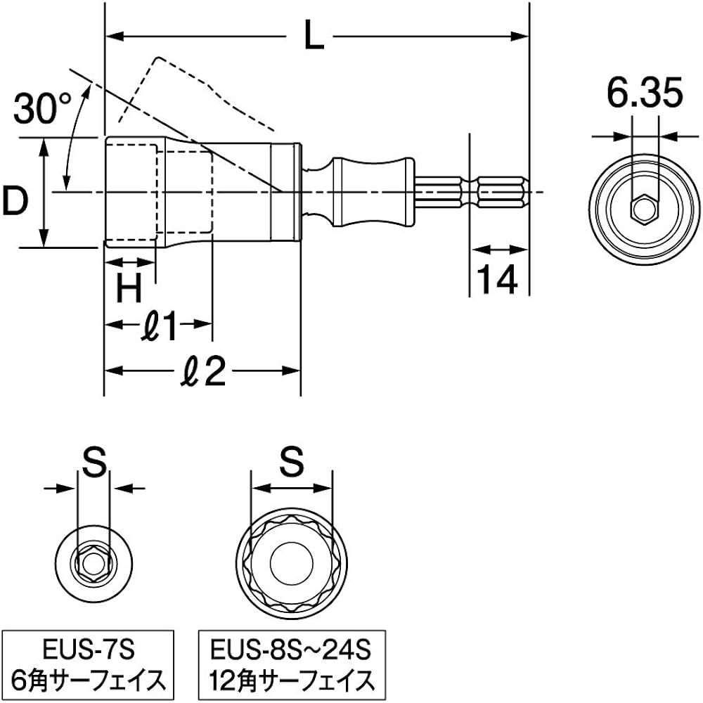 Top Industry (TOP) Universal Socket 10 Piece Set 7~24mm Swing 30° Case Included Bit Impact Socket Civil Engineering Construction Tool Tool EUS-724SS Tsubame Sanjo Made in Japan