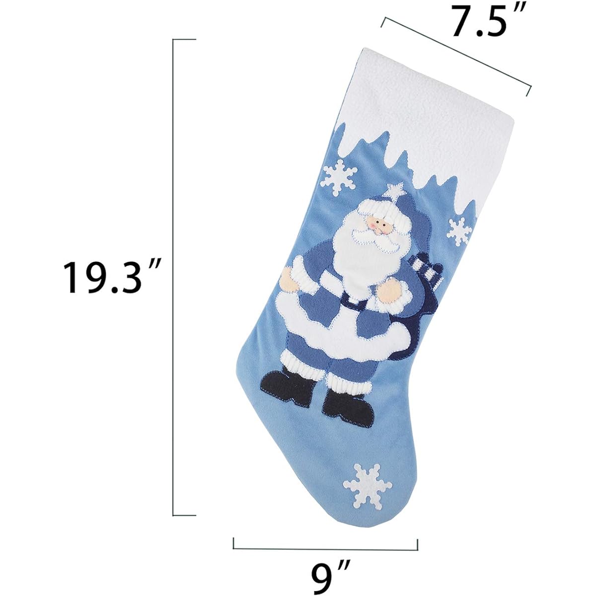 Set of 3 Blue White Snow 20 Inch Velvet Christmas Stockings Elegant Pattern for Christmas Gifts - Santa, Snowman