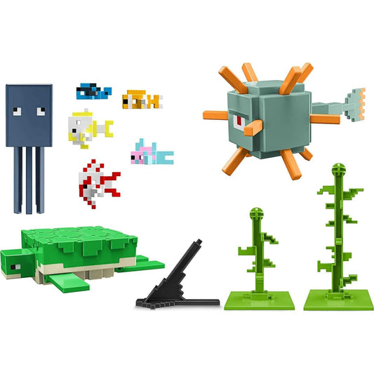 Mattel Minecraft Aquatic Defenders Figure Pack with 8 Action Figures, Authentic Video Game Characters, Collectible Bundle, 3.25" Scale