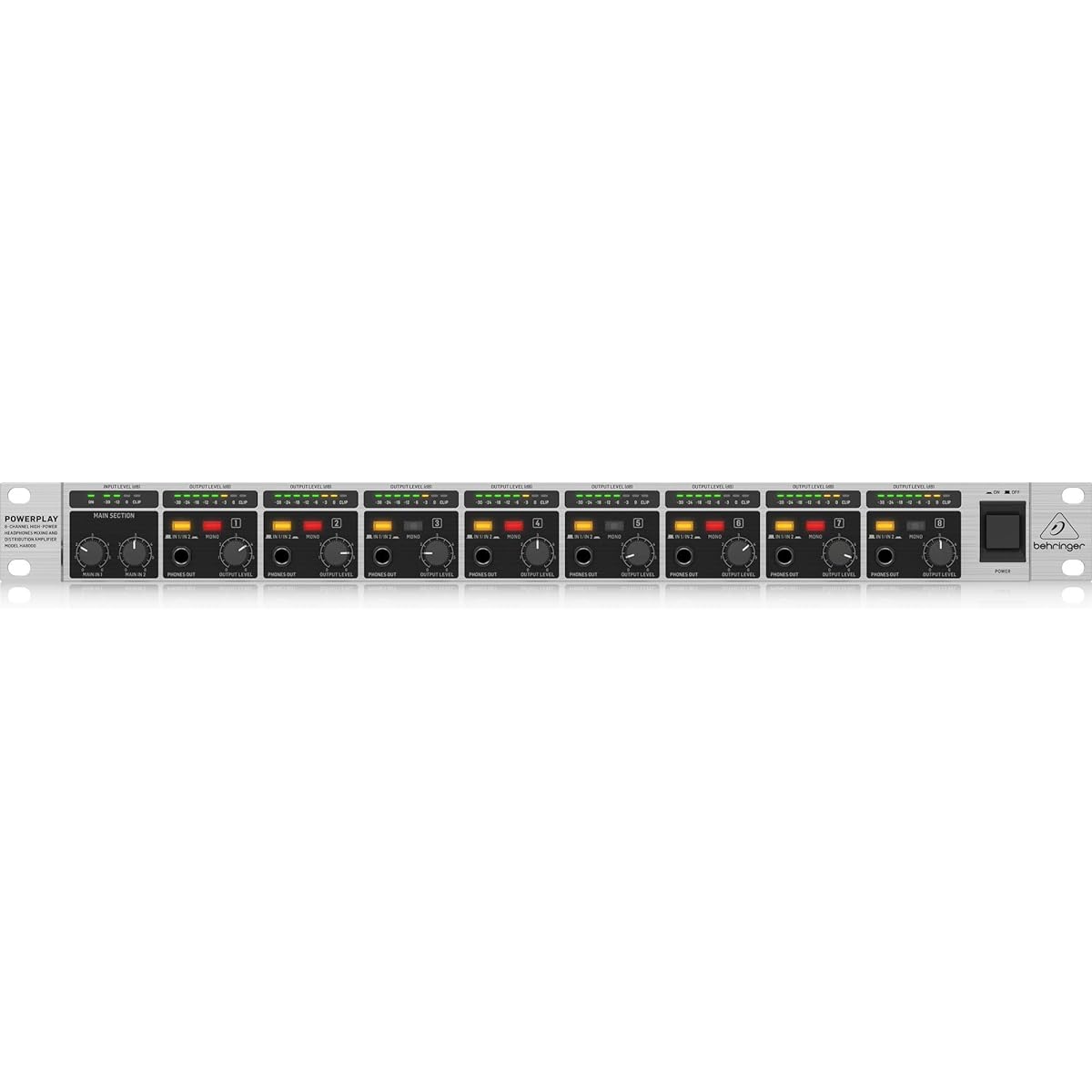 Behringer Headphone Amplifier 8ch 1U size HA8000 V2 with 2 band EQ