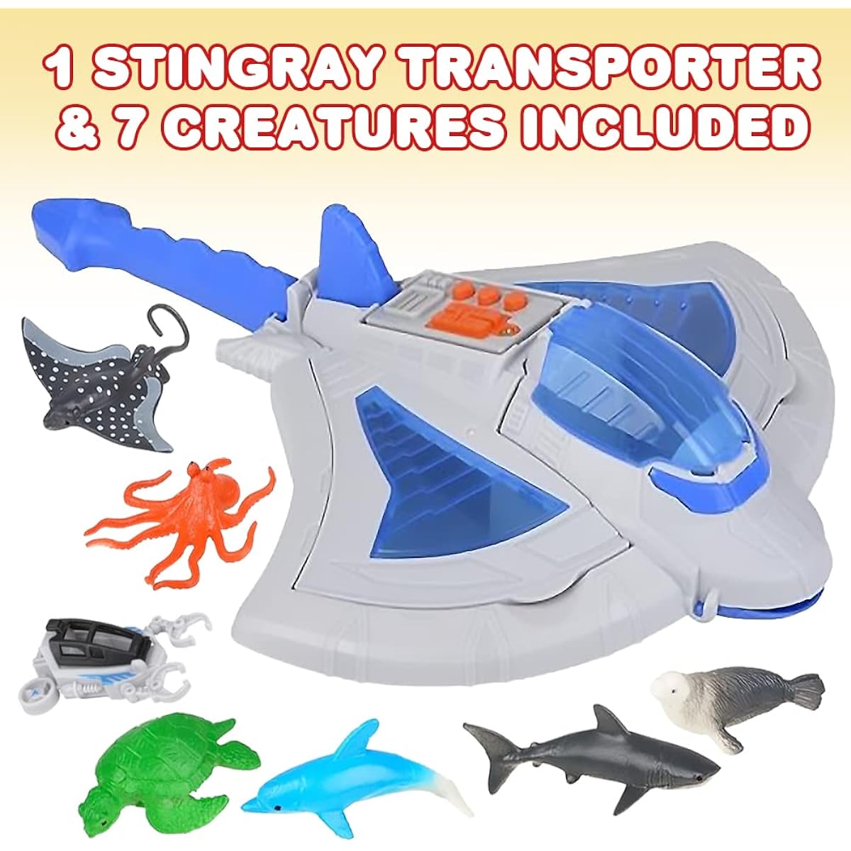 ArtCreativity Stingray Transporter Set, Includes 1 Stingray Toy with Sounds and 7 Sea Creatures, Interactive Ocean Toys for Kids, Sea Animal Toys and Underwater Party Supplies for Children