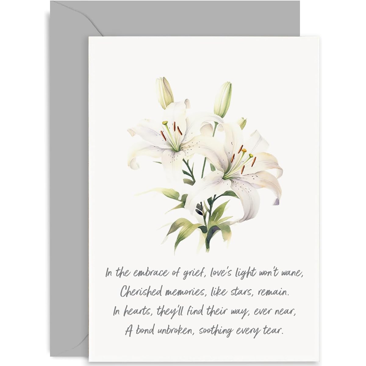 Old English Co. White Lily Flower Sympathy Card - Thinking of You Card - Loss Card for Mom, Dad, Friend, Husband, Wife - Sympathy Card - Poem Deepest Sympathy Sorry For Your Loss Card | Blank Inside