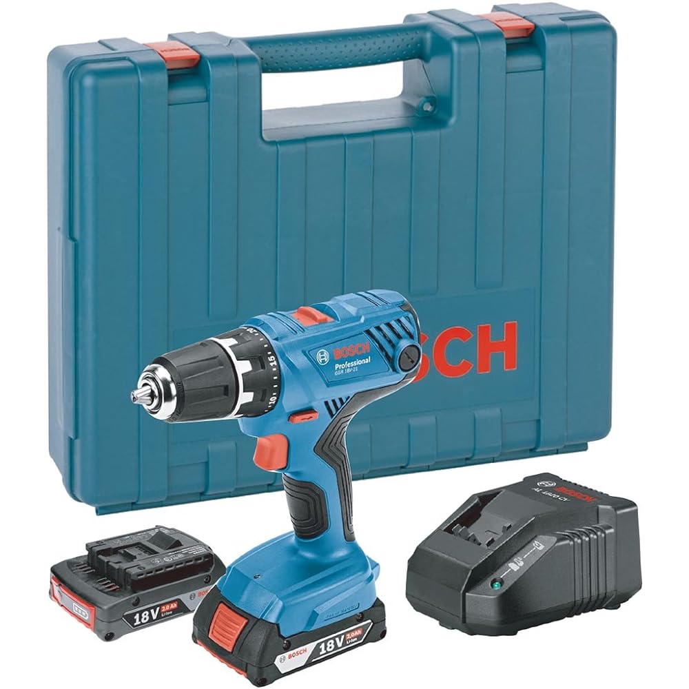 Bosch Professional 18V Cordless Driver Drill (2.0Ah batteries, charger, carrying case included) GSR18V-21
