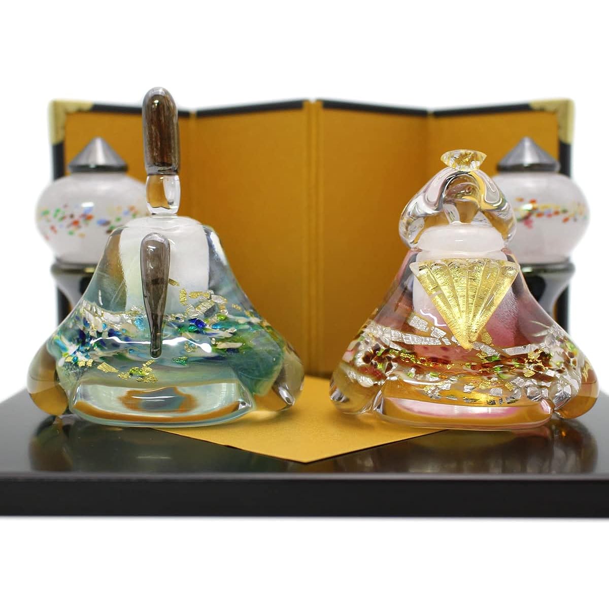 Glass Hina dolls, glass calico, Hanabina, with snow lantern, handmade, glass art, Hina dolls, Hina dolls, Hinamatsuri, objects, compact