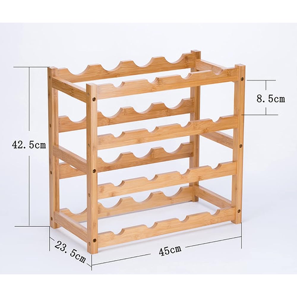 Anberotta Bamboo Wine Rack Wine Holder Wine Champagne Bottle Wood Storage Case Stand Interior Display Available in 2, 3, and 4 Tiers W65 (Storage for 16 Bottles, 4 Tiers/Brown)