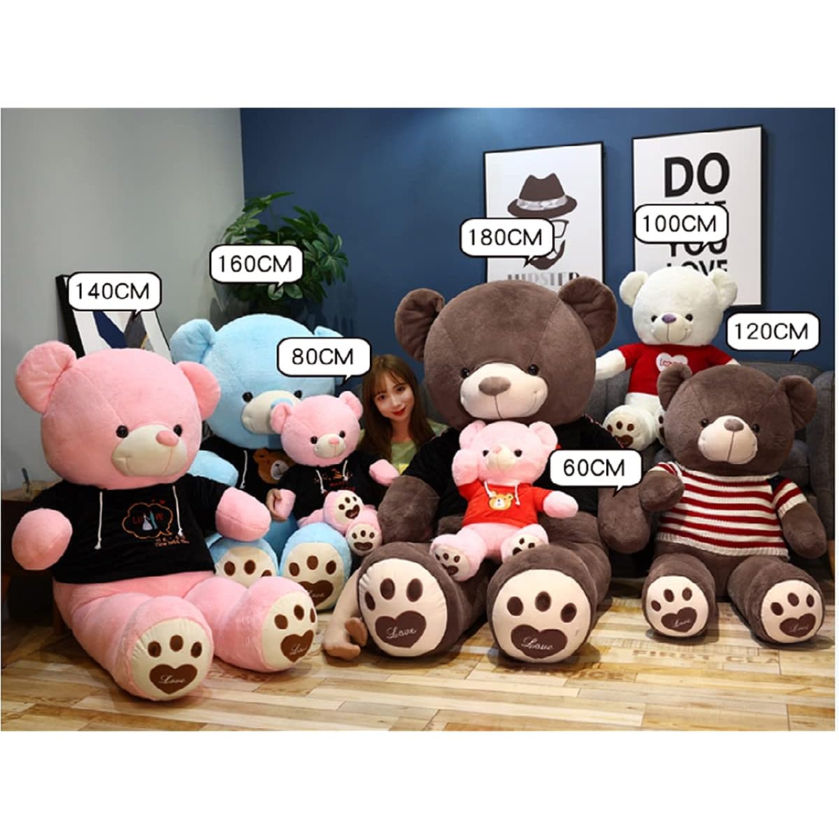 HYAKURI Plush Toy, Extra Large Bear/Teddy Bear, Cute Bear, Animal, Large/Giant, Birthday Gift/Bear Pillow/Celebration/Fluffy Plush Toy (B, 140cm)