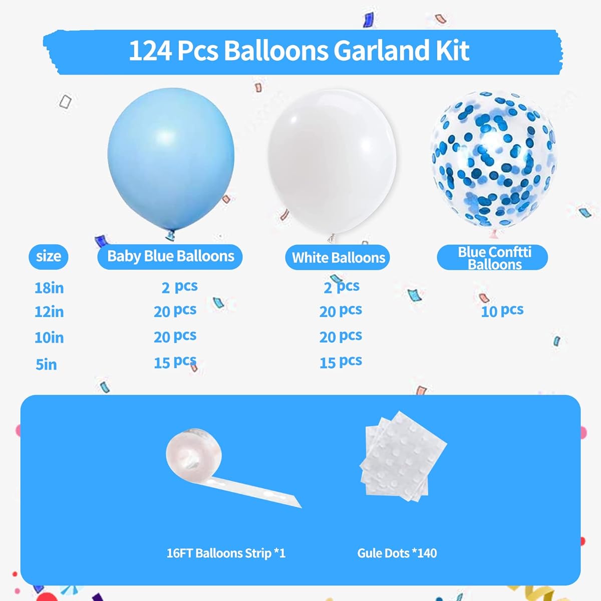 124 Blue White Balloons