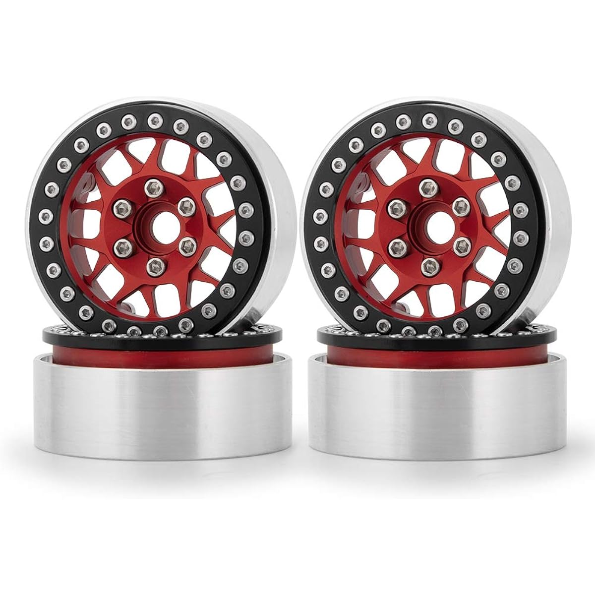 MOHERO Aluminum 1.9 Inch Alloy Beadlock Wheel Rim for 1/10 RC Axial SCX10 III AXI03007 TRX4 Crawler Car 4 Pack (Red+Black)