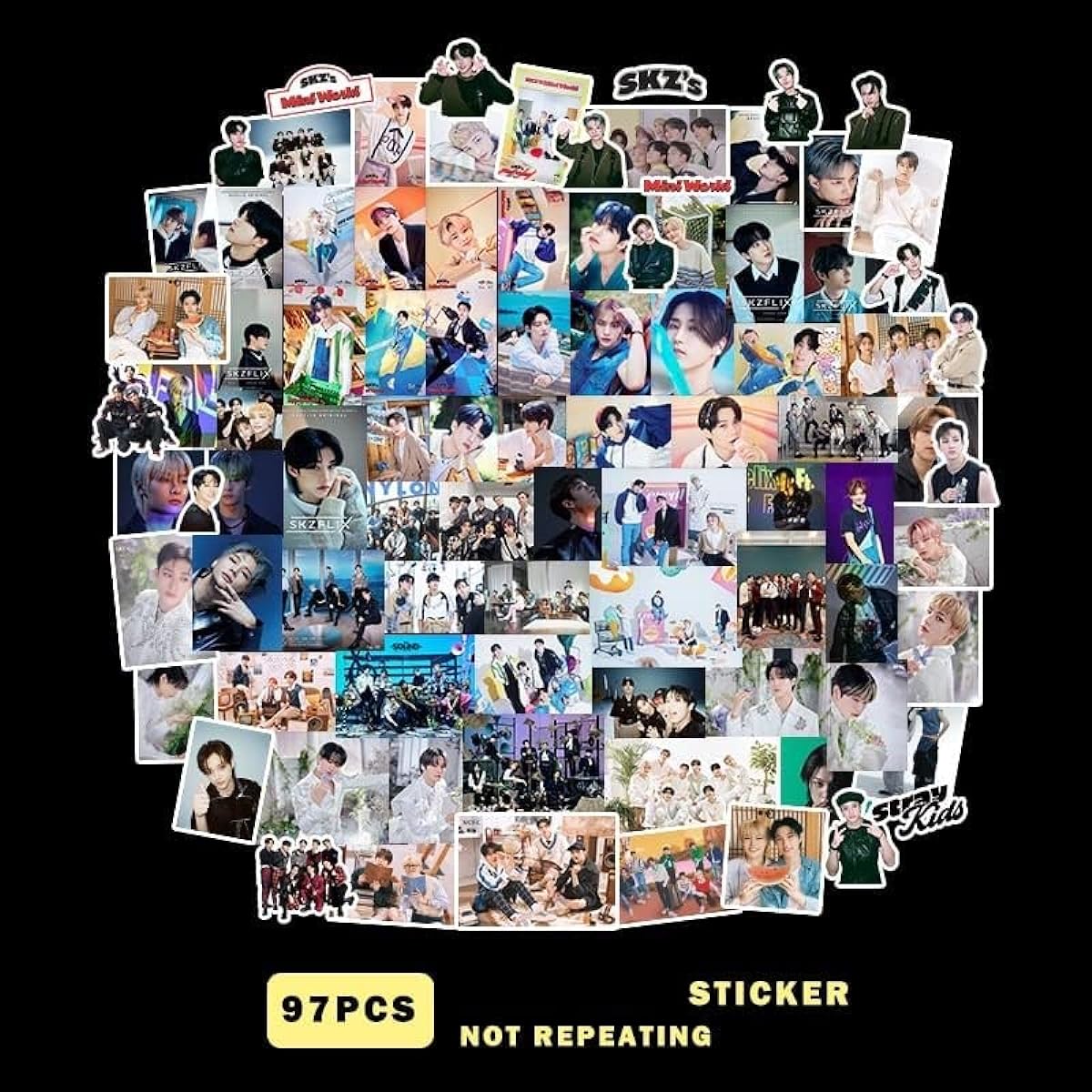 Stray-Kids Sticker Set 280 Pieces Stray-Kids Cute Stickers Door Car Skateboard Cell Phone Stickers Gift for Fans (Black)