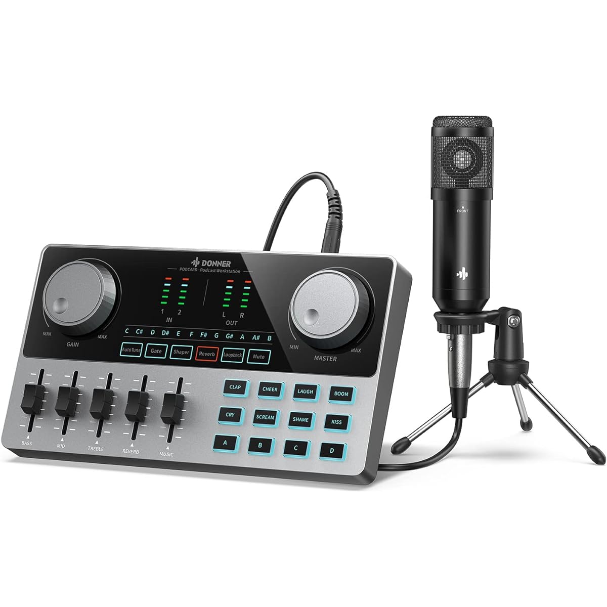 Donner Audio Mixer with Two 6.35mm TRS Mic/Instrument Inputs, AUXIN Terminal/Wireless Music Input, Built-in Battery, Reverb Effector, Suitable for YouTube, TikTok, Facebook, etc. Live Broadcasts/Podcasts