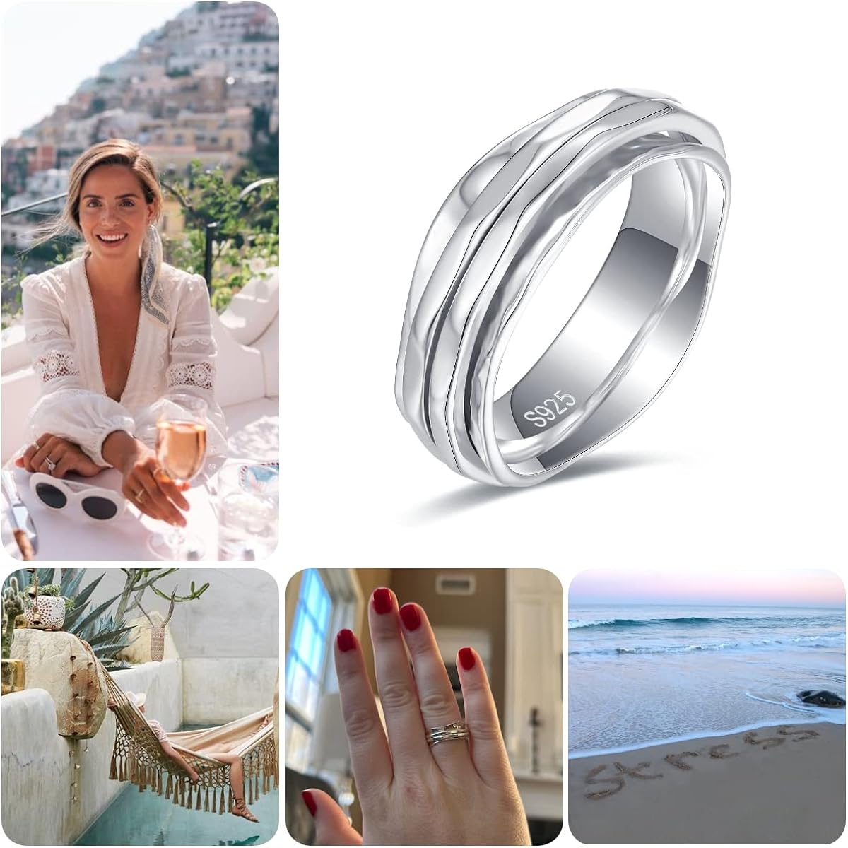 STROLLGIRL Sterling Silver Medium Spinner Ring Spinning Ring Hammered Meditation Anxiety Ring ADHD