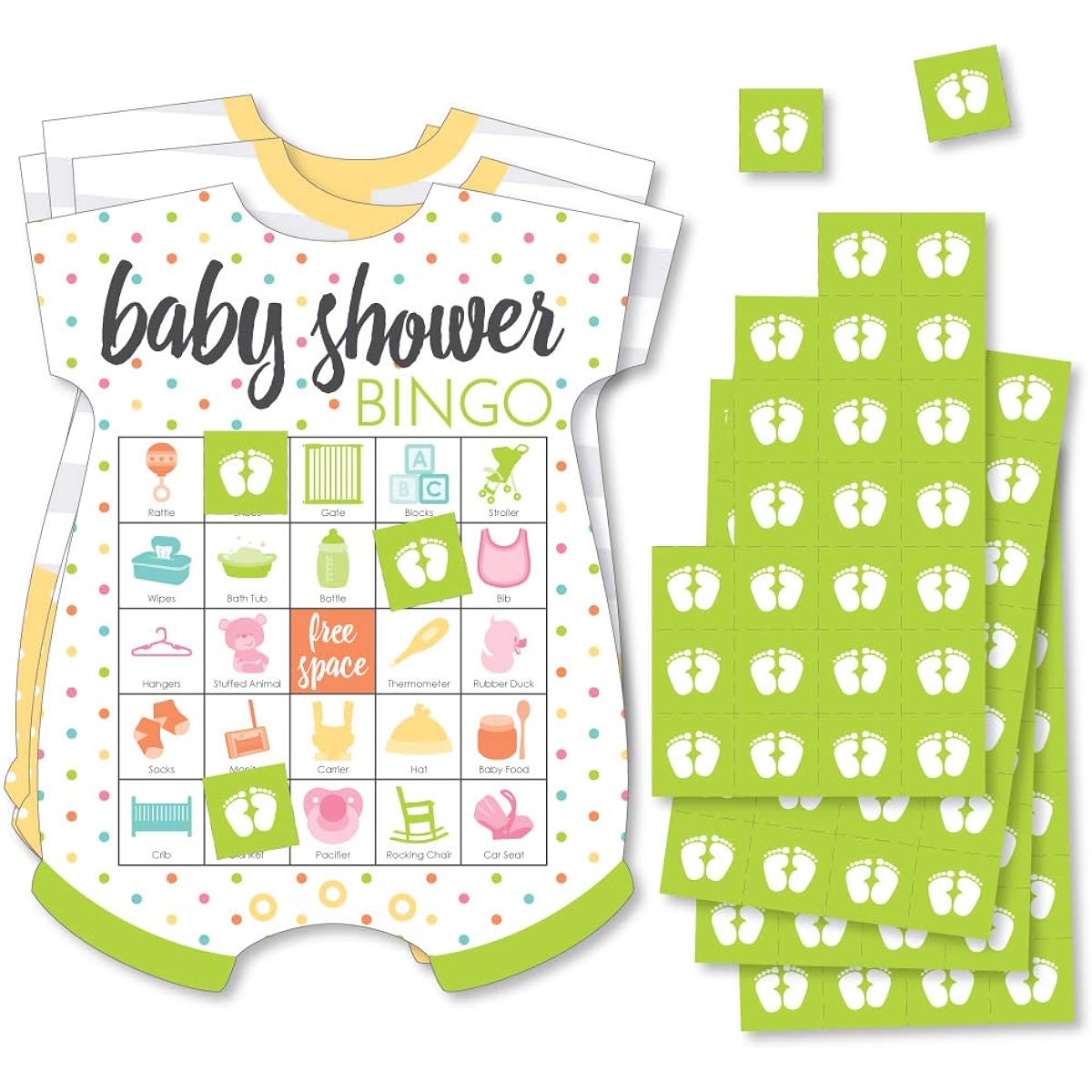 Big Dot of Happiness Baby Neutral Picture Bingo Cards and Markers Baby Shower Shape Bingo Game Set of 18