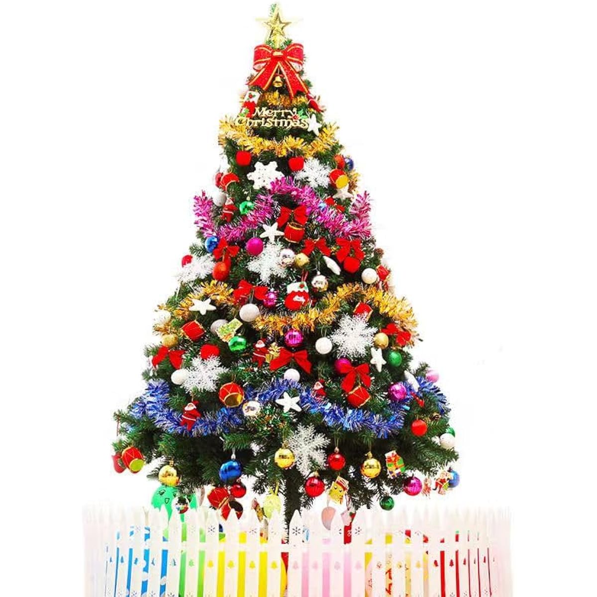 MUPECO Christmas Tree Set, Christmas Decoration 2.4M, High Density, LED Lights, Christmas Ornaments, Easy to Assemble, Convenient to Store, Gift, Stylish Decoration, Christmas Goods, Interior Decoration, Includes Fence and Foot Skirt