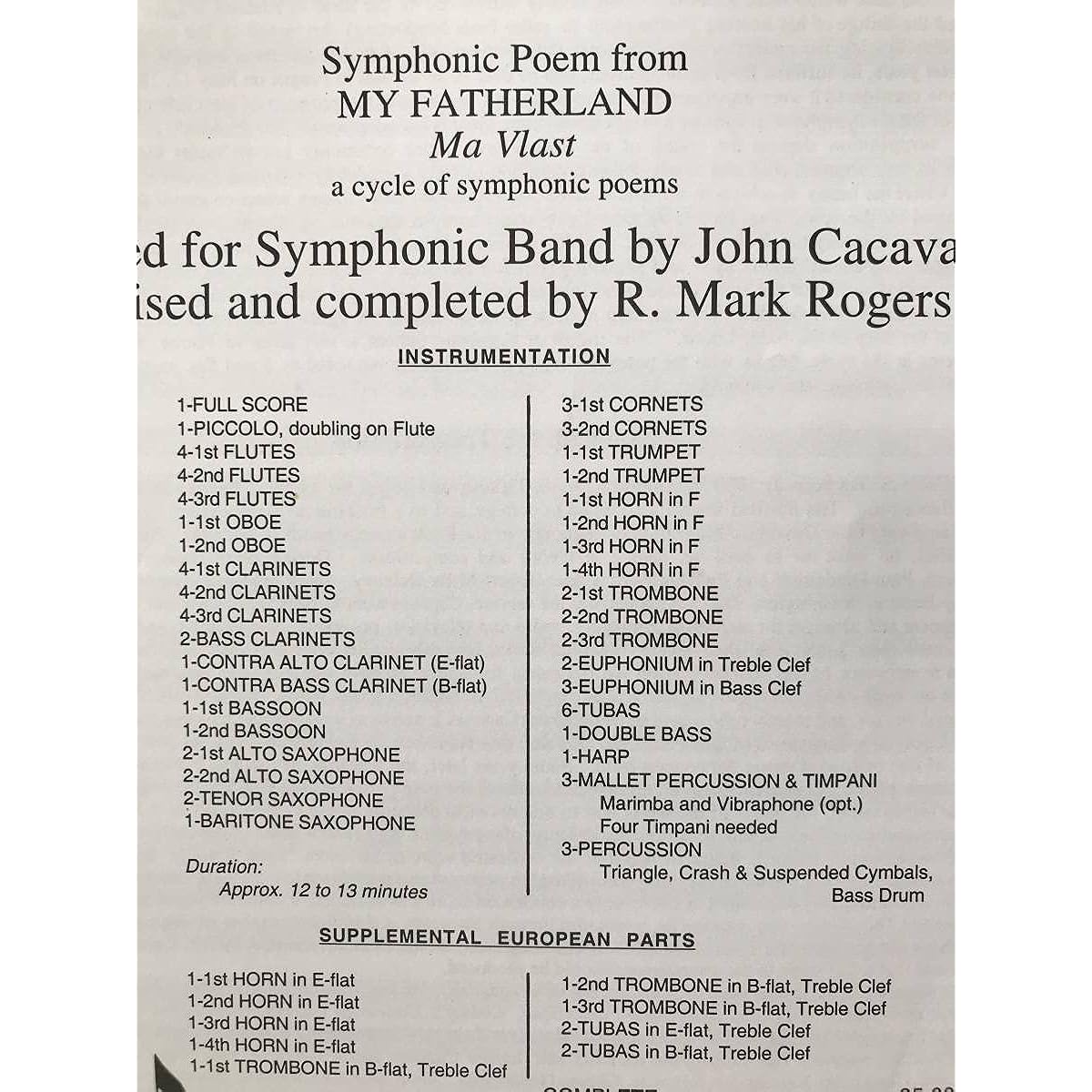 Wind Orchestra Score B. Smetana: Moldau Symphonic Poem "My Country" No. 2 Arranged by John Cacavas & Mark Rogers
