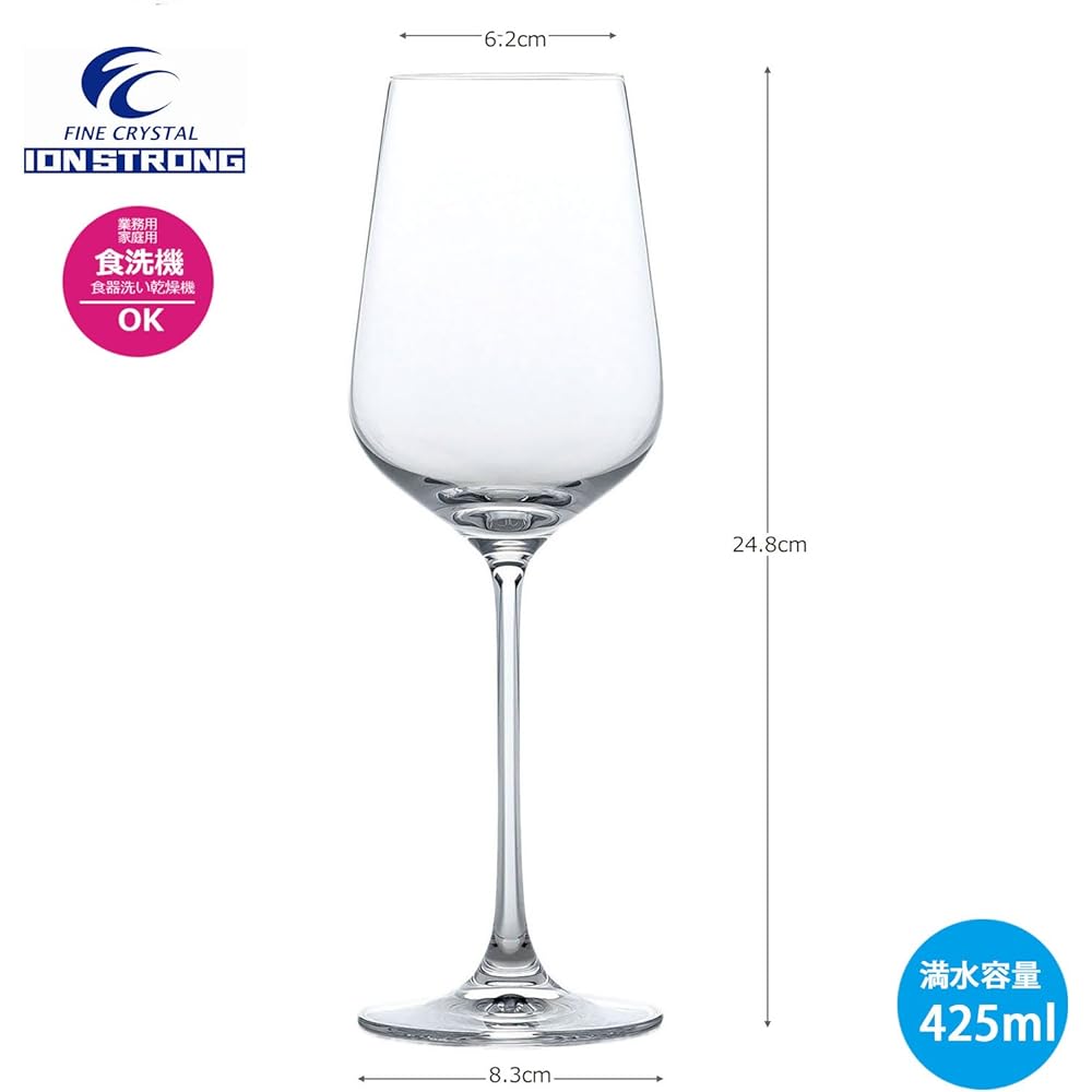Toyo Sasaki Glass Wine Glass MONTAGNE Wine 425ml, 6 pieces, Ion Strong Processing, Compatible with Red and White, Resistant to Breaking, Dishwasher Safe, Stylish RN-12236CS