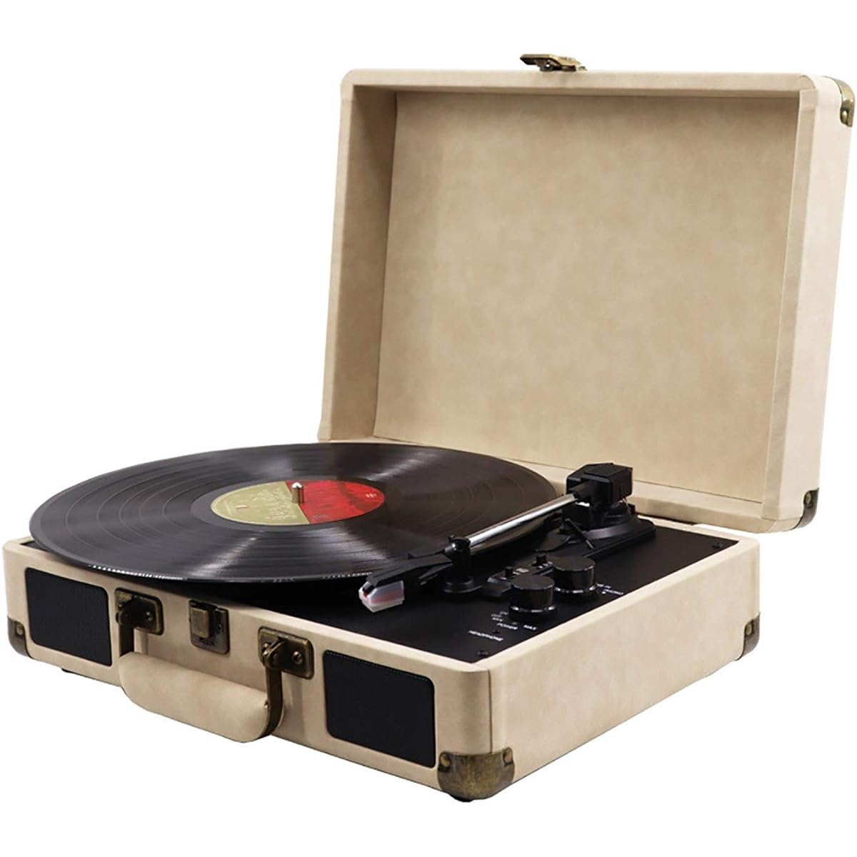 Retro record player, retro record player, vinyl record, electromechanical record player, suitcase record player