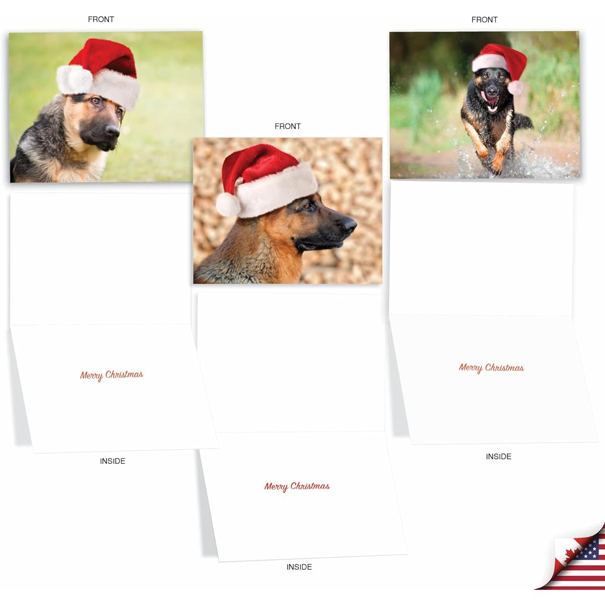 The Best Card Company Gorgeous German Shepherd - 20 Assorted Boxed Merry Christmas Note Cards with Envelopes (4 x 5.12 inches) - Exciting Plover AM6828XSG-B2x10