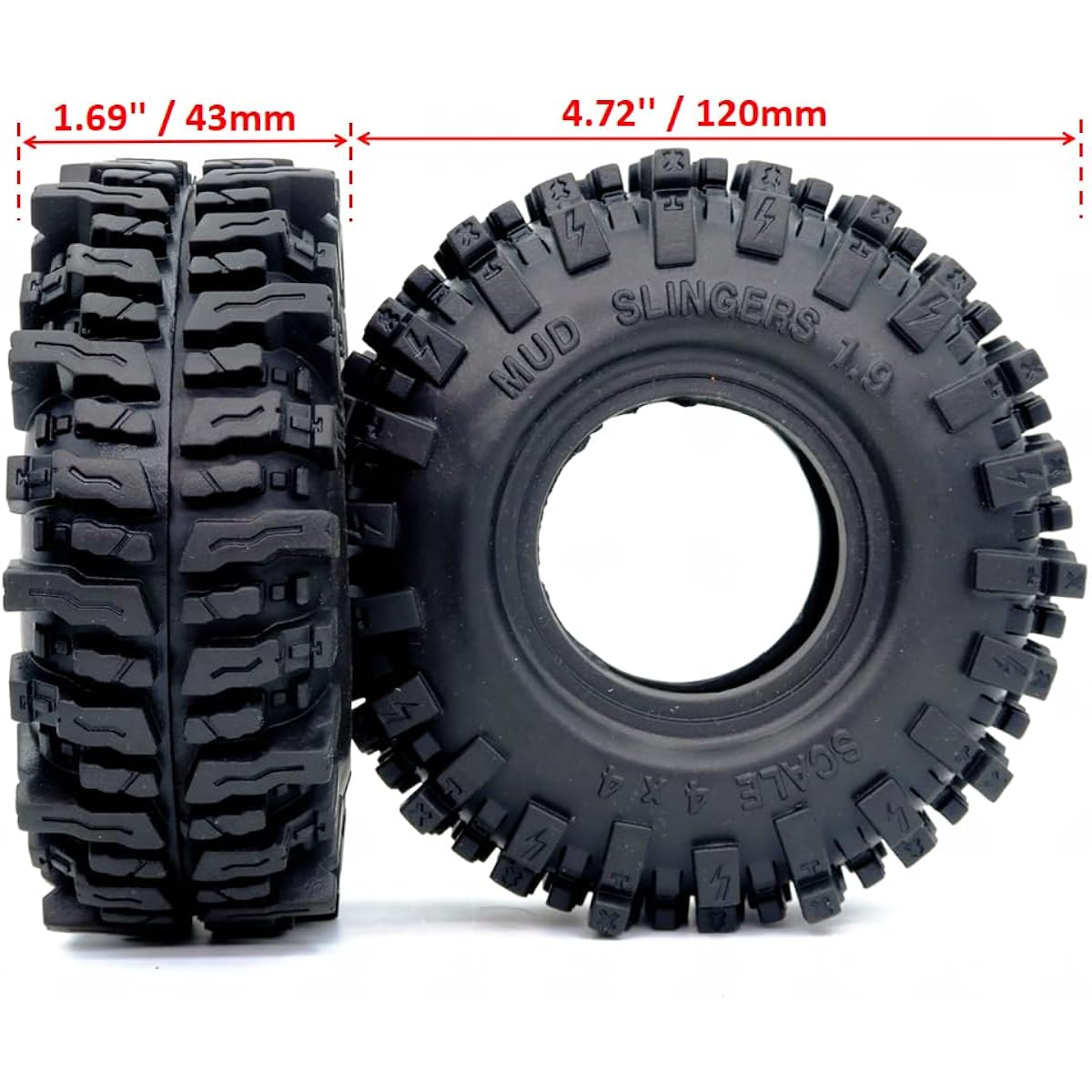 RC 1.9 Mud Slinger Tires Soft Tires 120mm/4.72inch Height Compatible with 1/10 Mud Rock Crawler Traxxas TRX-4 / Axial SCX10 90047 SCX10 III AXI03007 / Redcat Gen8 / RC4WD D110 TF2 / Tamiay CC01