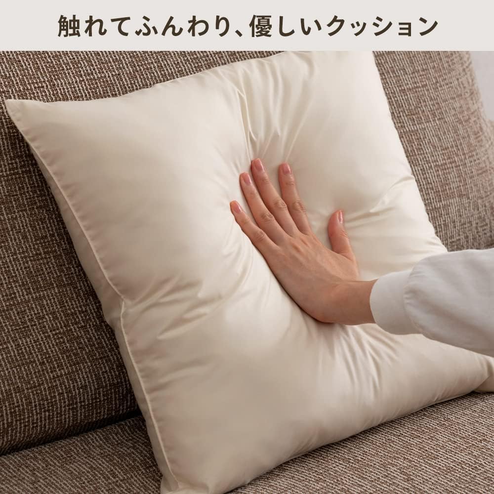 Iris Plaza Nude Cushion, 45 x 45 cm, Made in Japan, Set of 4, 100% Feather, Unbleached, No Compression, Fluffy by Drying in the Sun, Back Pad, White