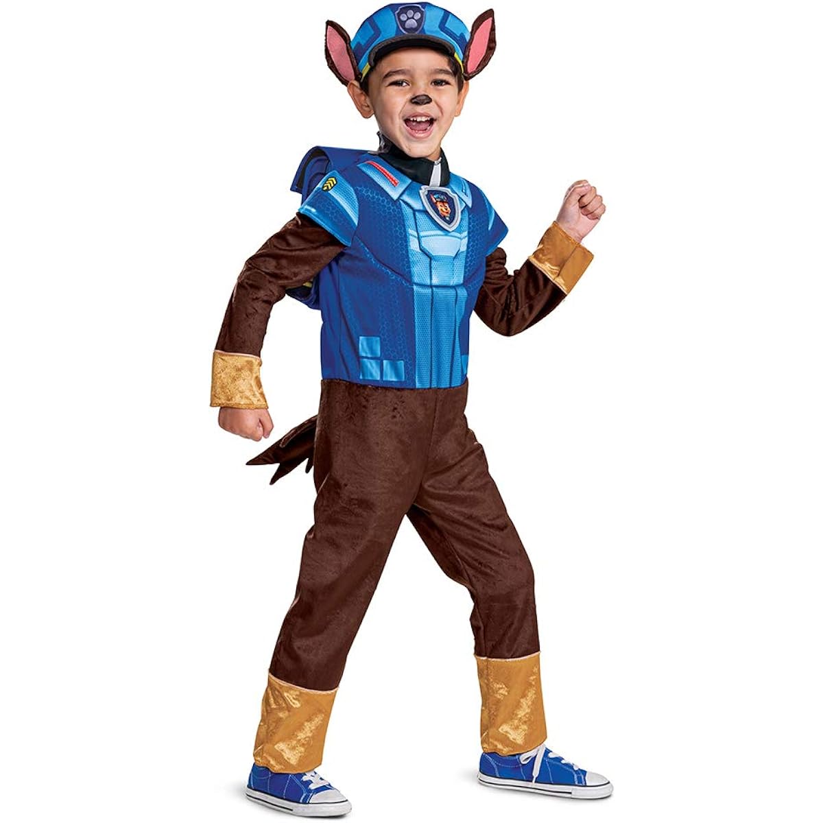 [Heywood] Chase Costume Hat and Jumpsuit for Boys, Deluxe Paw Patrol Movie Character Outfit with Badge, Toddler Size Large (4-6)