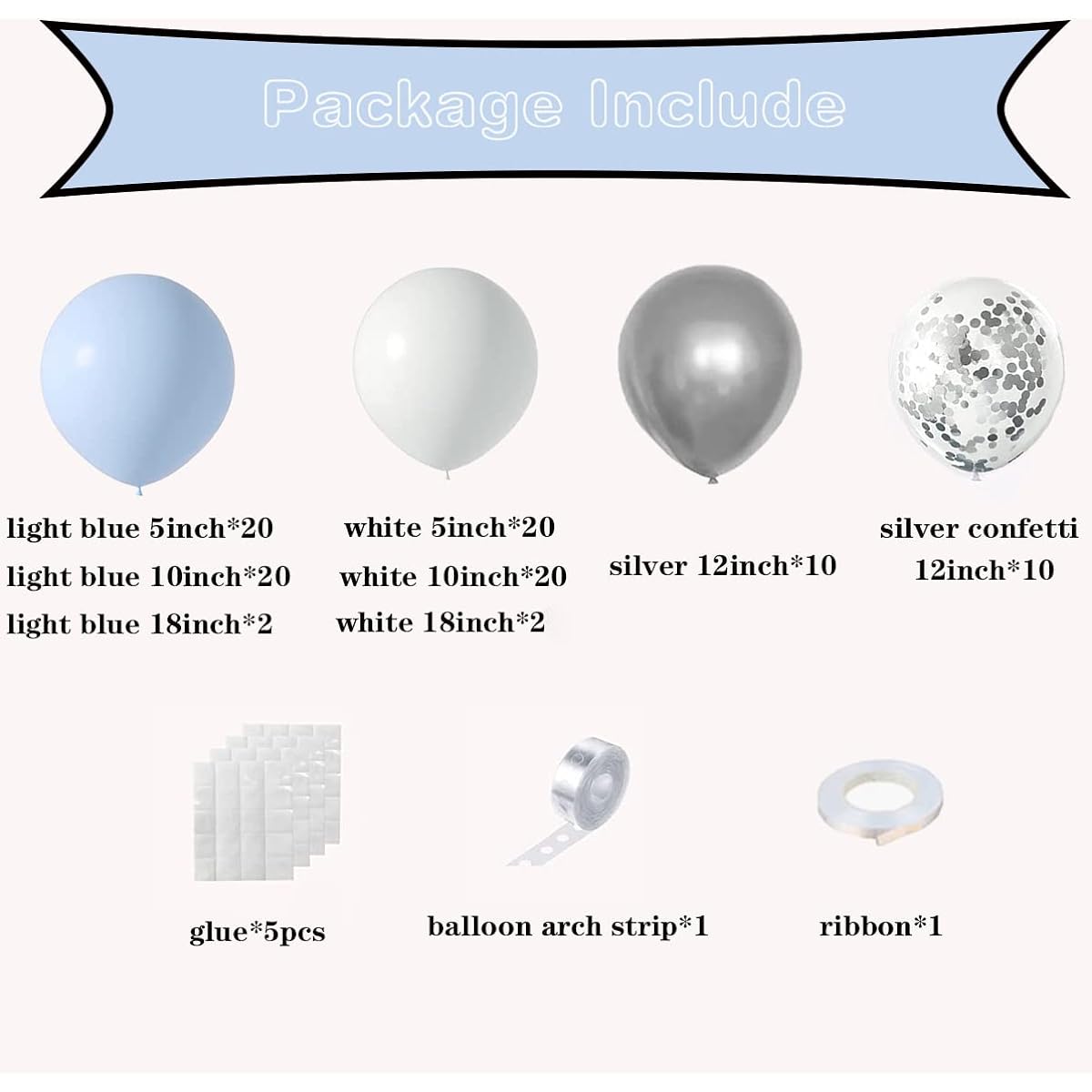 Baby Shower Decorations for Boys Blue Balloon Garland Baby Blue Balloon Arch Kit White Metallic Silver Confetti Balloons Wedding Bridal Shower Birthday Party Decorations