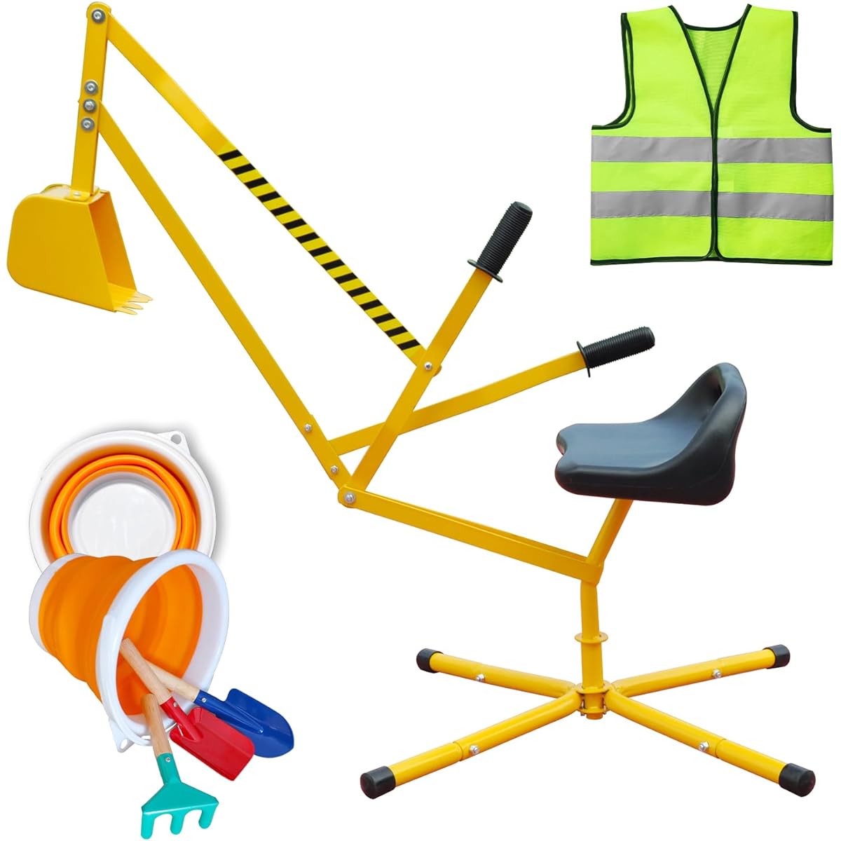 JumpTastic Sand Digger Sandbox Digger Toy with 360° Swivel Base, Sturdy and Stable Steel Frame Construction, Metal Bucket, Excavator for Kids, Digging Machine, Excavator Vehicle, Perfect for Sandbox, Beach, Snow