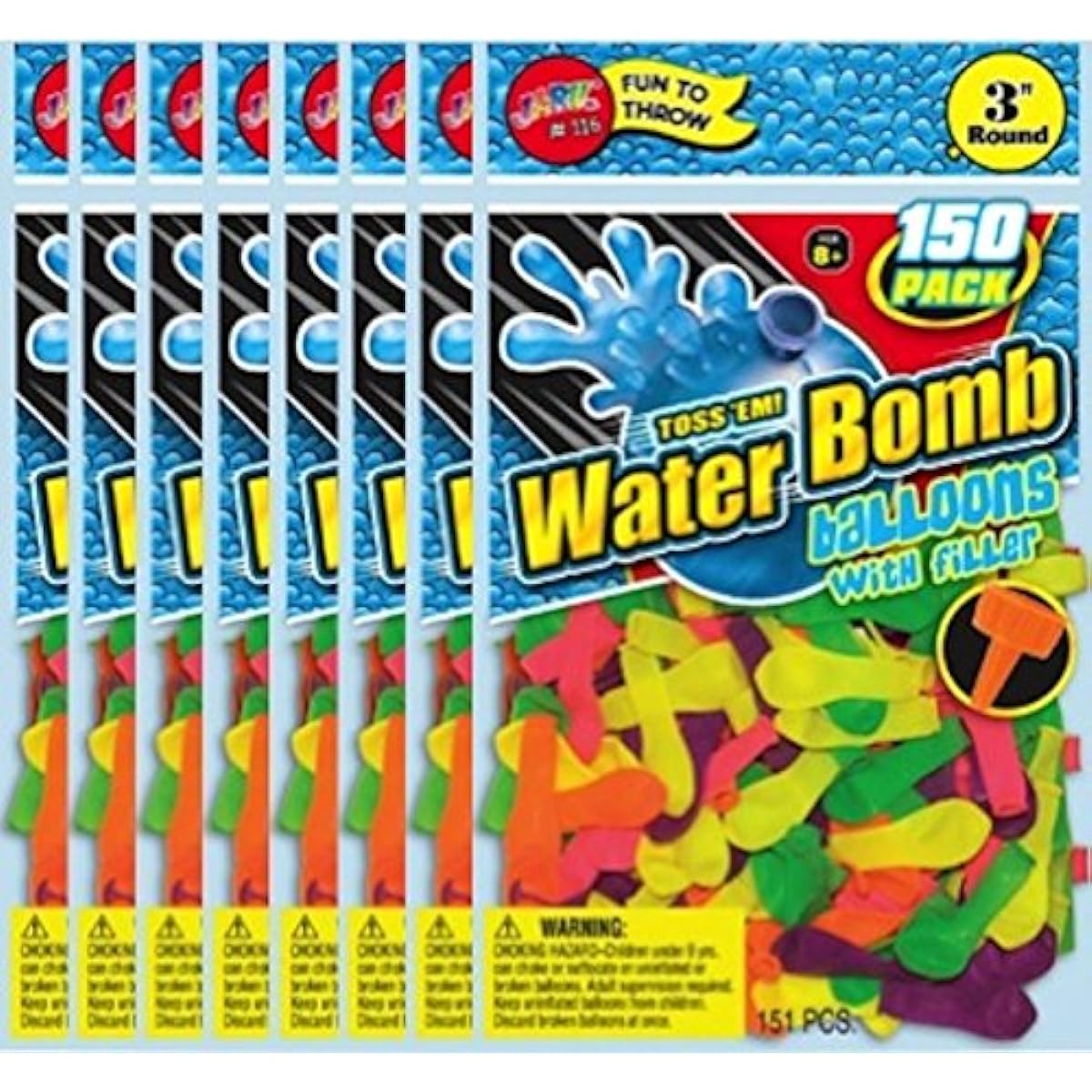 Ja-Ru Water Blast Balloons with Filler, Pack of 150 (Party Favors Bundle Pack of 8)