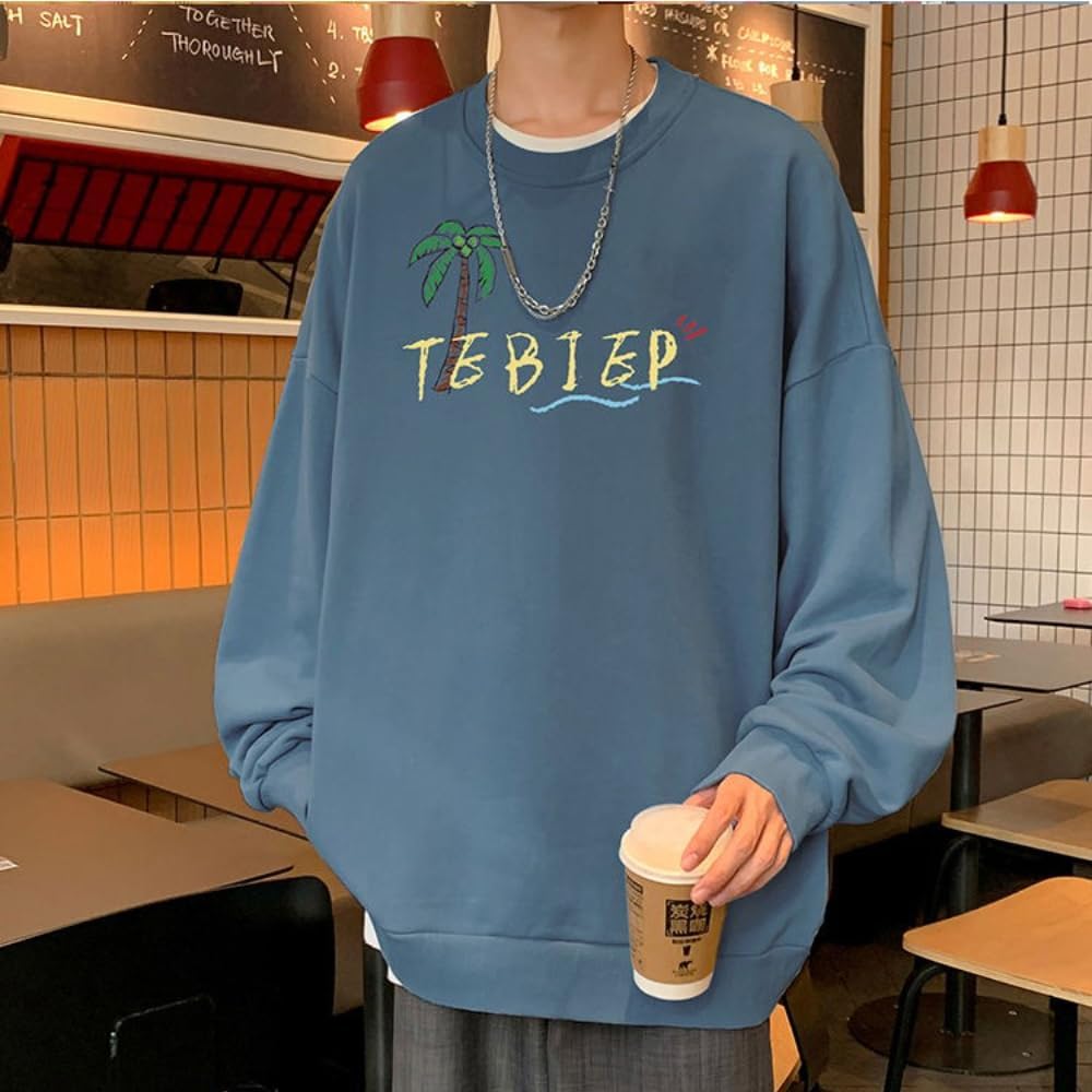 [CALEBGAR] Sweatshirt, Men's, Autumn Clothes, Long Sleeve, Round Collar, Cute, Bear, Funny, Back Print, Stylish, Student, Outerwear, Loose, Comfortable, Korean, Popular, Casual, Autumn, Winter, Spring, Cool Tops, Comfortable Sweatshirts
