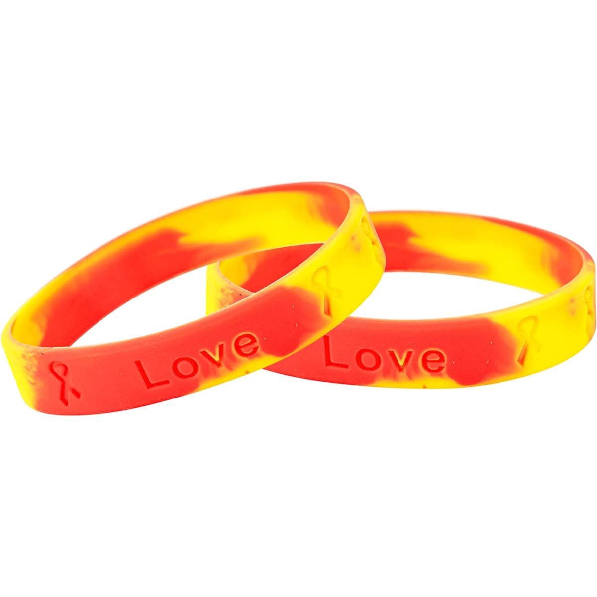 Bracelets 50 Awareness Silicone Bracelets (Wholesale Pack - 50) (Red & Yellow)
