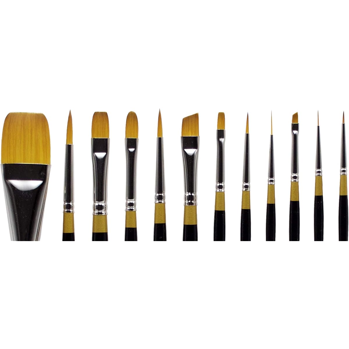 KINGART 1000A Original Gold - Golden Taklon 12-Piece Paint Brush Set Assorted Black Silver