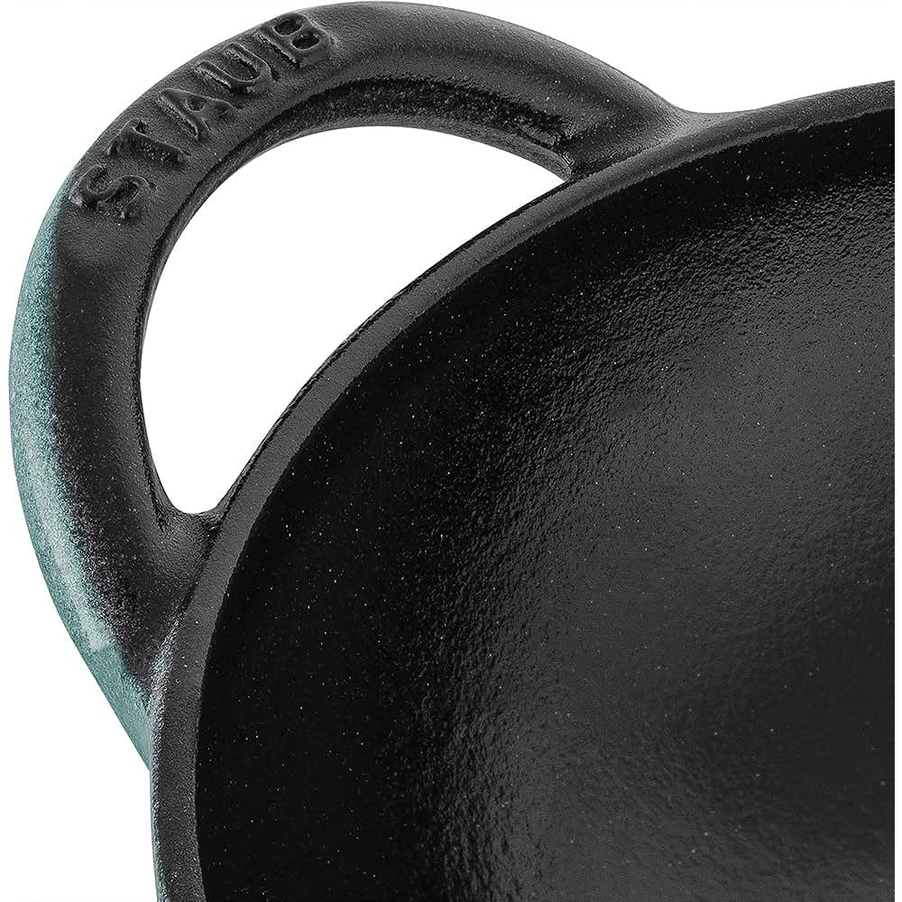 staub "Baby Wok Eucalyptus 16cm with Lid" Small Handled Chinese Cast Enamel Pot [Authorized Japanese Product with Serial Number] Baby Wok Z1027-843