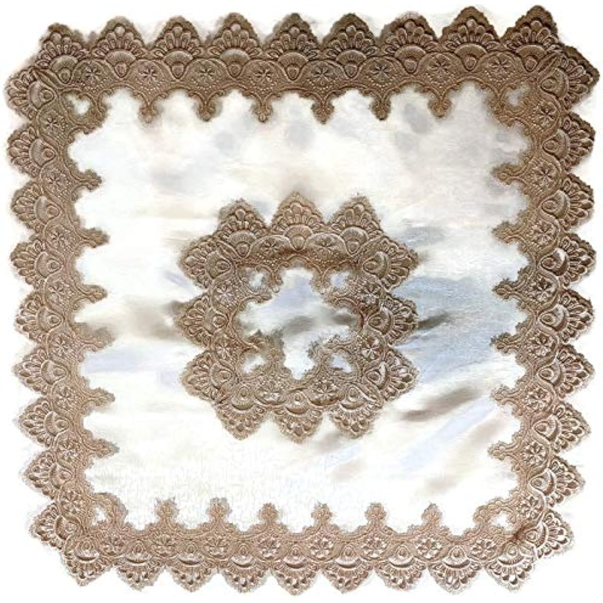 Doily Boutique Table Runner or Table Topper Square with Gold European Lace Size 34 Inch