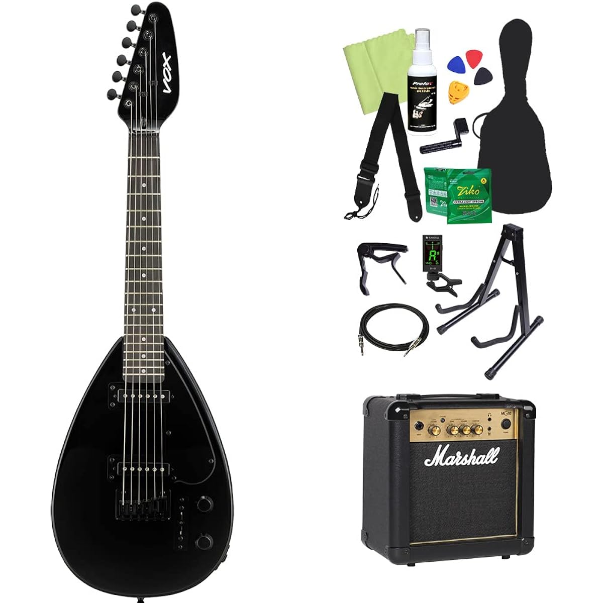 VOX MK3 MINI Electric Guitar Beginner 14-Piece Set [With Marshall Amplifier] SLBK Mini Guitar Travel Guitar Short Scale Teardrop Shape Box