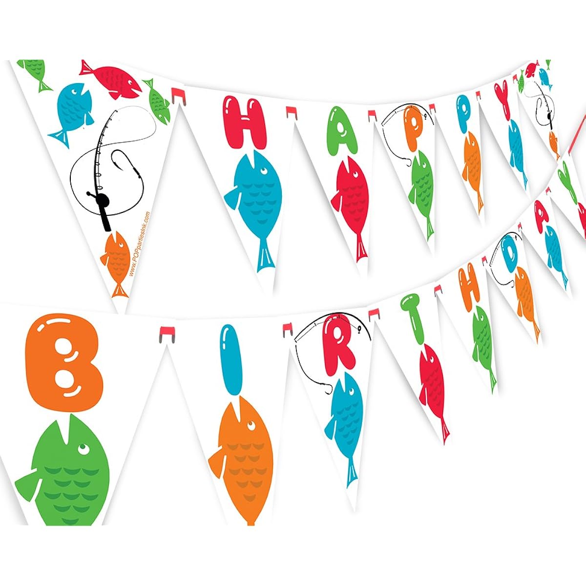 POP Party Fishing Happy Birthday Banner Pennant - Fishing Party Banner - Fishing Decoration
