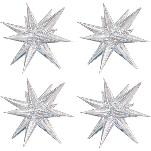 50pcs Big Silver Star Balloons 26inch Exploding Star Foil Balloons 13 Point Star Balloons Silver Starburst Balloons Birthday Party Decorations Supplies Wedding Baby Shower Photo Booth