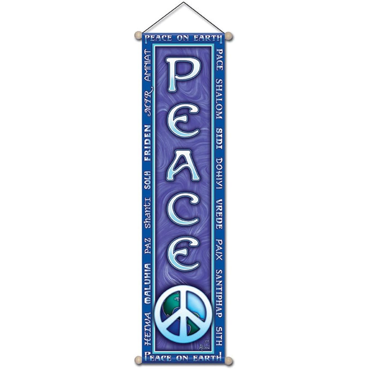 Mandala Arts 6" x 24" Small Affirmation Banner "Peace on Earth" (AB12)