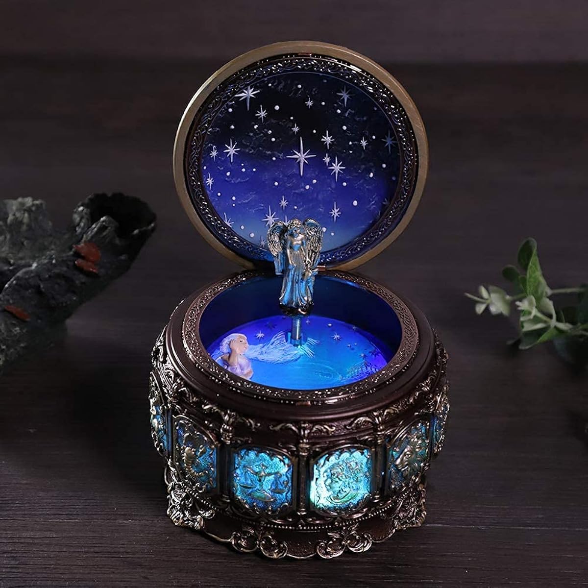 Bethany Home Music Box 12 Zodiac Signs Vintage Music Box Music Box LED Light Mechanical Music Box Antique Gift Castle in the Sky Interior Healing Goods Christmas Gift Women's Goods Birthday Gift Wedding Anniversary Gift Box Package (Gemini)