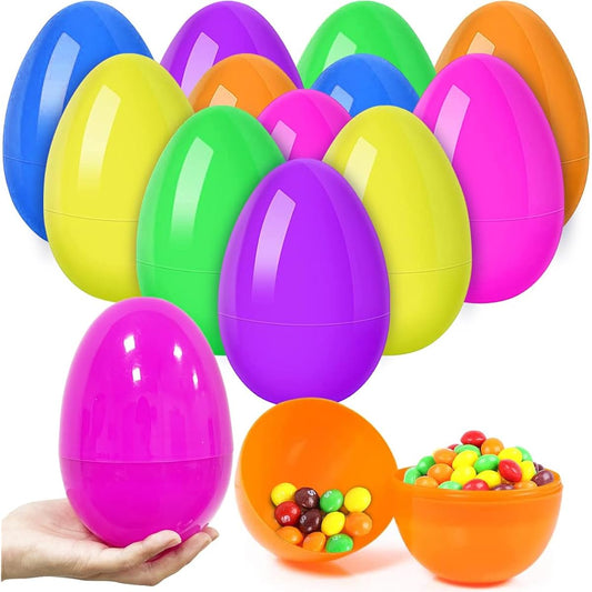 12 Jumbo Easter Eggs 6 Inch Giant Fillable Easter Eggs Empty Large Plastic Easter Eggs Colorful Bright Easter Eggs for Easter Egg Hunts, Easter Basket Stuffers/Fillers, Easter Theme Party Favors