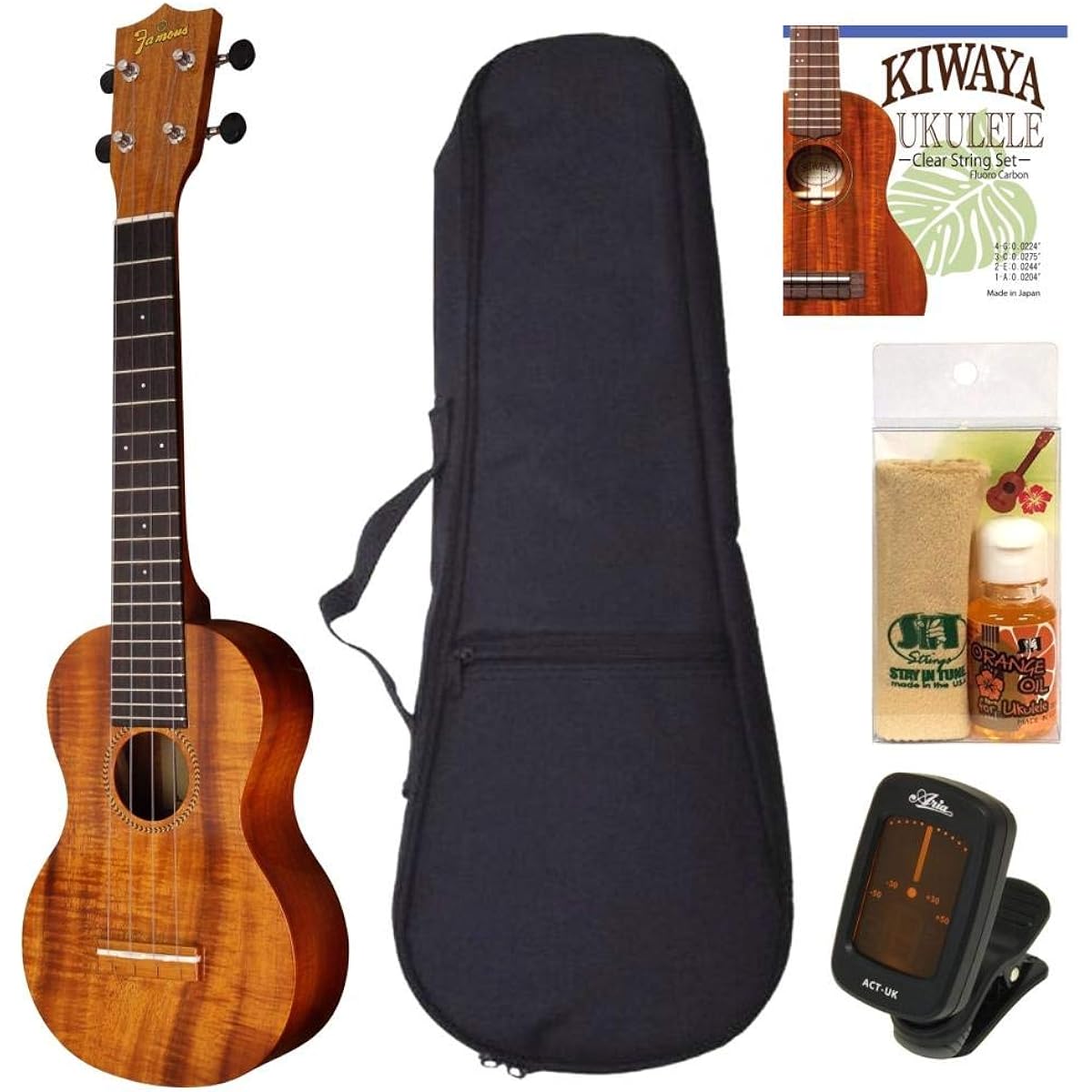[Standard 5-piece set] Famous FLS-2G Soprano Long Neck Ukulele