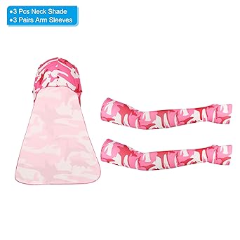 PATIKIL Helmet Sunshade Sunscreen 6 Pack Neck Shade Cooling Skull Cap Fishing Hat Cooling Arm Sleeves for Hiking Riding Camo Rose Red
