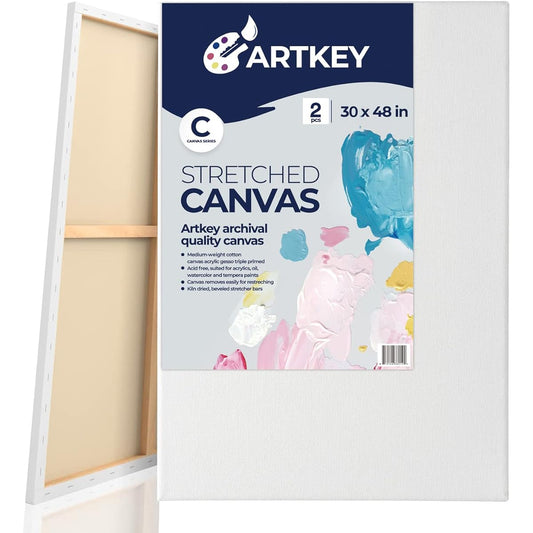 Stretched Canvas for Painting 30x48 Inch 2 Pack 12.5oz Triple Prime Acid Free 100% Cotton Blank Canvas Large Art Canvas Oil Painting Acrylic for Pour & Wet Art Media Pour Painting